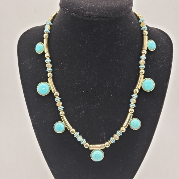 Premier Designs Jewelry - Premier Designs Bon Voyage Necklace Turquoise Color Gold tone Reversible Boho